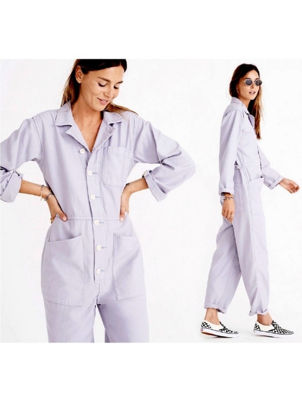 Madewell X AS EVER COVERALLS Buttondown longsleeve size Small purple.